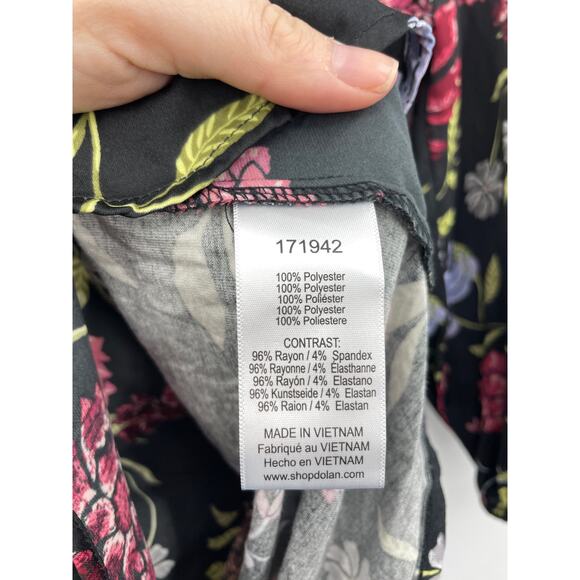 Anthropologie Shirt Womens Medium Top Cherrie Babydoll Black Multi Floral Dolan - Picture 6 of 7